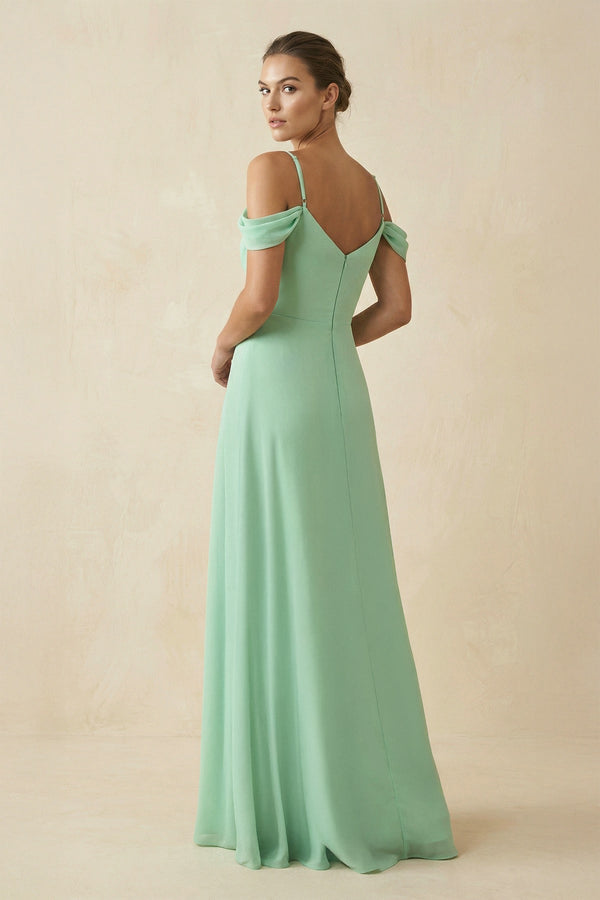 Off - the - Shoulder A - Line Pleated Chiffon Bridesmaid Gown - KISS BRIDAL Bridesmaid Dresses