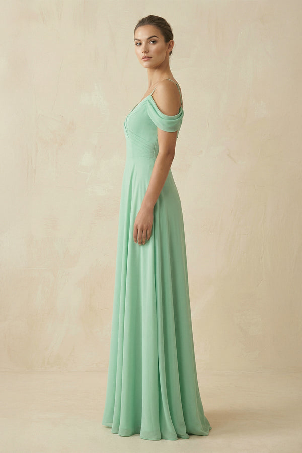 Off - the - Shoulder A - Line Pleated Chiffon Bridesmaid Gown - KISS BRIDAL Bridesmaid Dresses