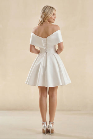 Off - the - Shoulder A - Line Satin Wedding Dress in Ivory - KISS BRIDAL Wedding Dresses