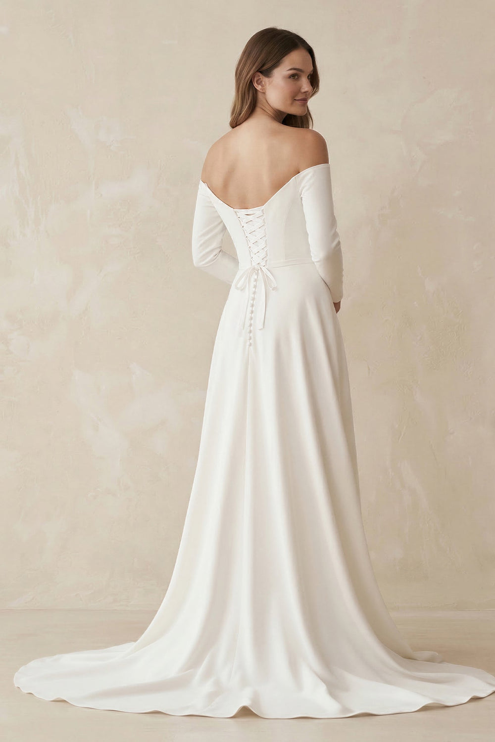 Off-the-Shoulder A-Line Satin Wedding Dress in White