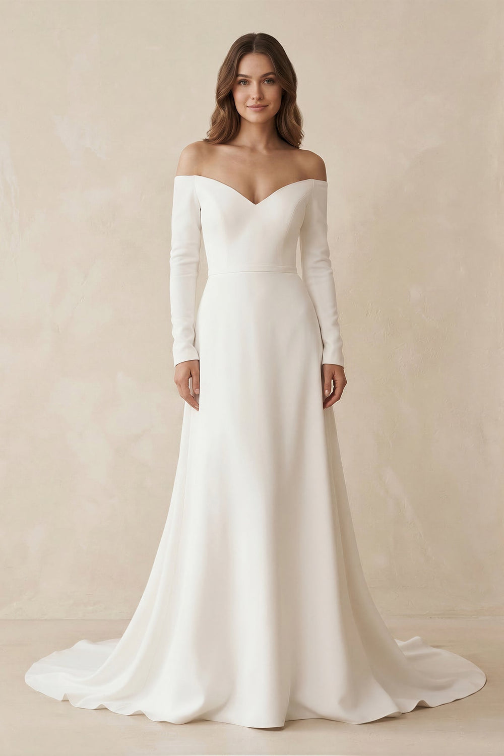 Off-the-Shoulder A-Line Satin Wedding Dress in White