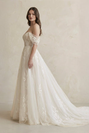 Off The Shoulder A Line Tulle Wedding Dress With Appliques in Ivory - KISS BRIDAL Wedding Dresses