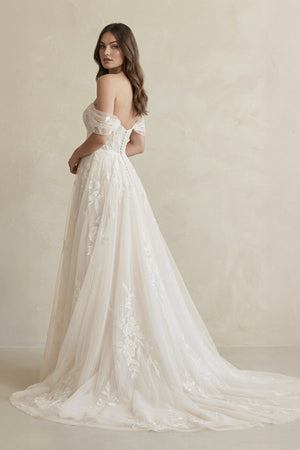Off The Shoulder A Line Tulle Wedding Dress With Appliques in Ivory - KISS BRIDAL Wedding Dresses