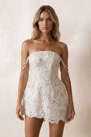 Off - the - Shoulder Bodycon Floral Embroidery Wedding Dress in Ivory - KISS BRIDAL Wedding Dresses