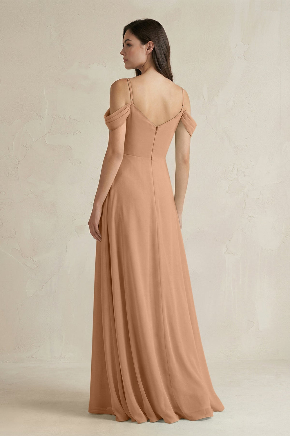 Off-the-Shoulder Chiffon A-Line Bridesmaid Dress in Bronzer