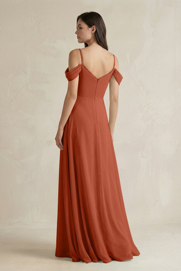 Off - the - Shoulder Chiffon A - Line Bridesmaid Dress in Spice - KISS BRIDAL Bridesmaid Dresses