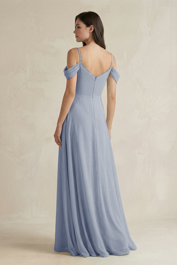 Off - the - Shoulder Chiffon A - Line Bridesmaid Dress in Twilight - KISS BRIDAL Bridesmaid Dresses