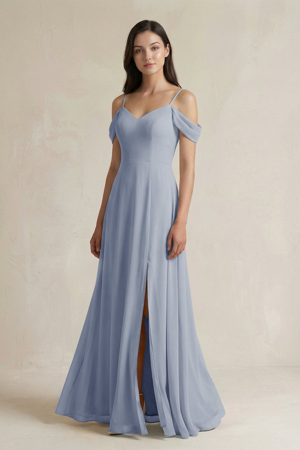 Off-the-Shoulder Chiffon A-Line Bridesmaid Dress in Twilight