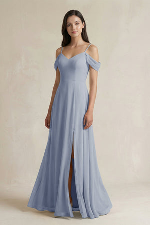 Off - the - Shoulder Chiffon A - Line Bridesmaid Dress in Twilight - KISS BRIDAL Bridesmaid Dresses