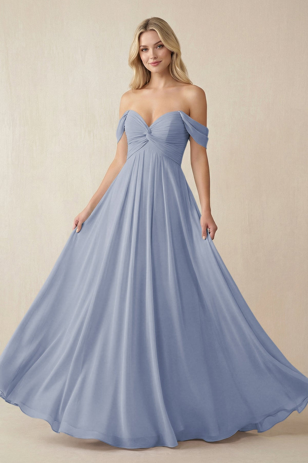 Off-the-Shoulder Chiffon A-Line Long Bridesmaid Dress in Twilight