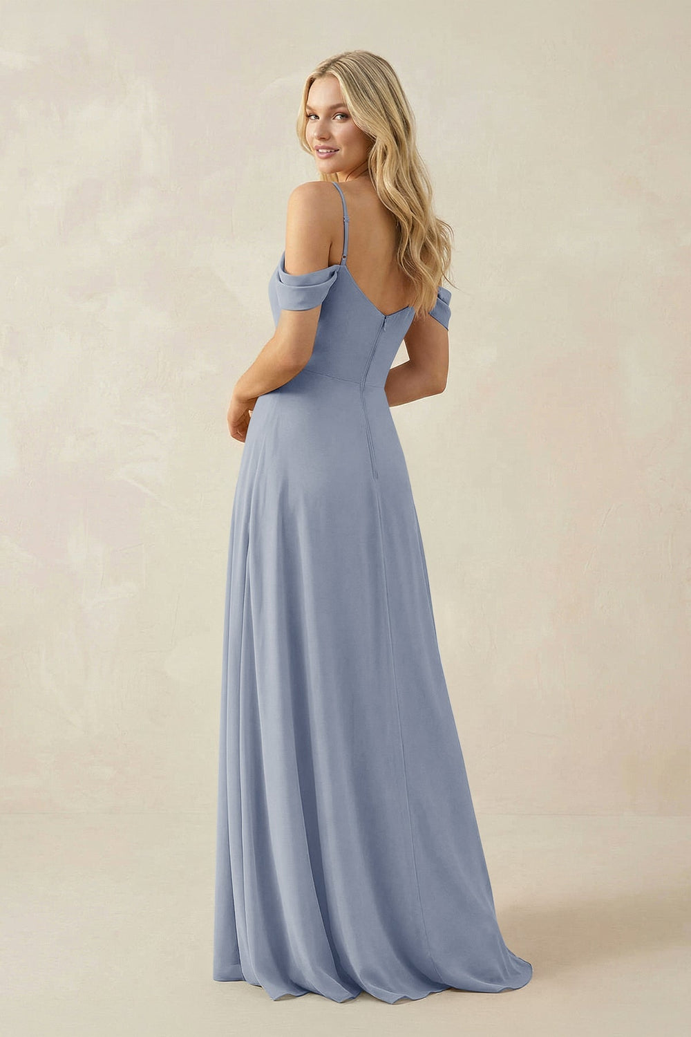 Off-the-Shoulder Chiffon A-Line Maxi Bridesmaid Dress in Twilight