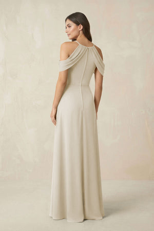 Off - the - Shoulder Chiffon Sheath Bridesmaid Dress With Slit in Dove Gray - KISS BRIDAL Bridesmaid Dresses