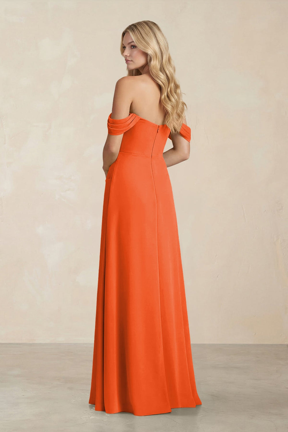 Off-the-Shoulder Corset Sheath Chiffon Bridesmaid Dress in Cinnamon