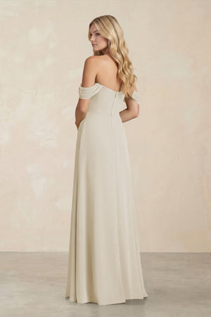Off - the - Shoulder Corset Sheath Chiffon Bridesmaid Dress in Dove Gray - KISS BRIDAL Bridesmaid Dresses