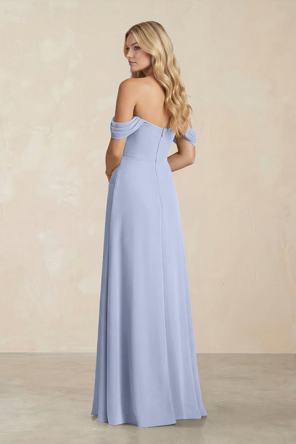 Off-the-Shoulder Corset Sheath Chiffon Bridesmaid Dress in Ice