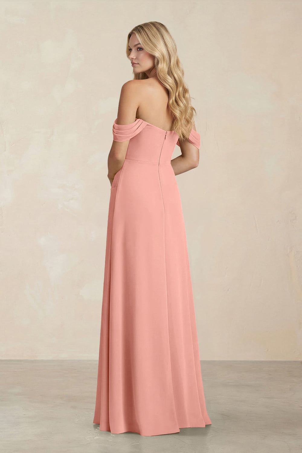 Off-the-Shoulder Corset Sheath Chiffon Bridesmaid Dress in Rosette