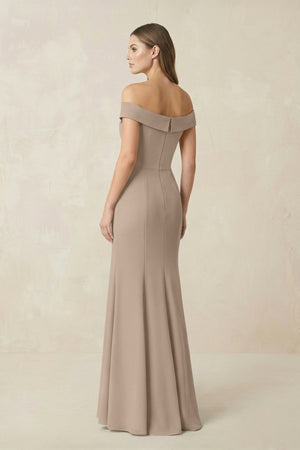 Off-the Shoulder Mermaid Chiffon Bridesmaid Dress in Almond (2) | KISSBRIDAL