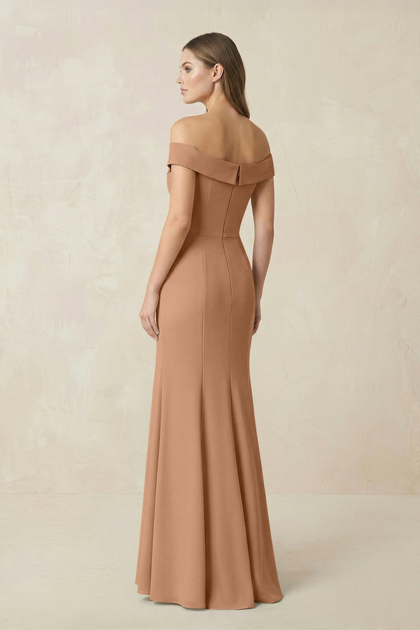 Off - the Shoulder Mermaid Chiffon Bridesmaid Dress in Bronzer - KISS BRIDAL Bridesmaid Dresses