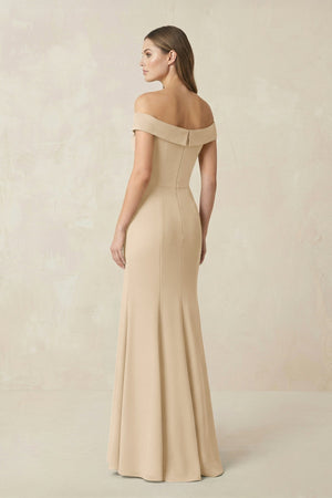 Off-the Shoulder Mermaid Chiffon Bridesmaid Dress in Champagne (2) | KISSBRIDAL