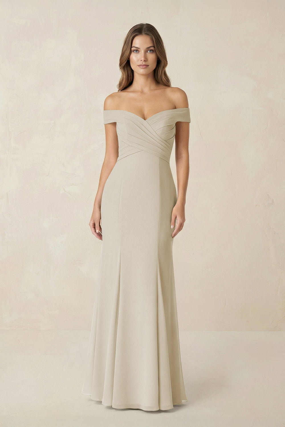 Off-the Shoulder Mermaid Chiffon Bridesmaid Dress in Dove Gray