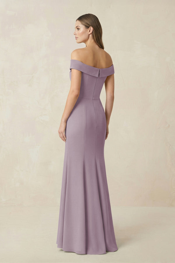 Off-the Shoulder Mermaid Chiffon Bridesmaid Dress in Dusk (2) | KISSBRIDAL