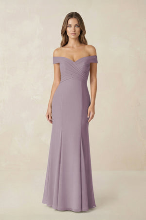 Off-the Shoulder Mermaid Chiffon Bridesmaid Dress in Dusk | KISSBRIDAL