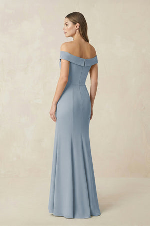 Off-the Shoulder Mermaid Chiffon Bridesmaid Dress in Dusty Blue (2) | KISSBRIDAL