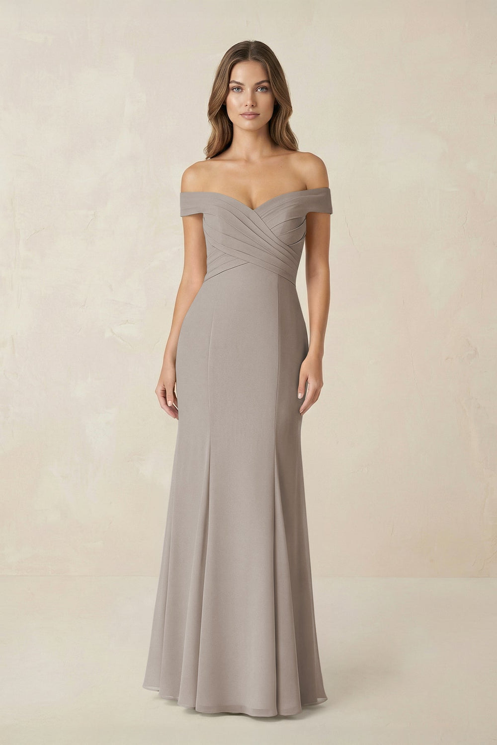 Off-the Shoulder Mermaid Chiffon Bridesmaid Dress in Frost