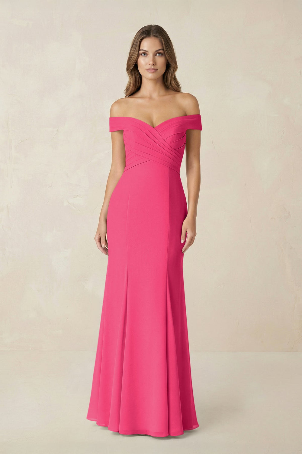 Off-the Shoulder Mermaid Chiffon Bridesmaid Dress in Fuchsia