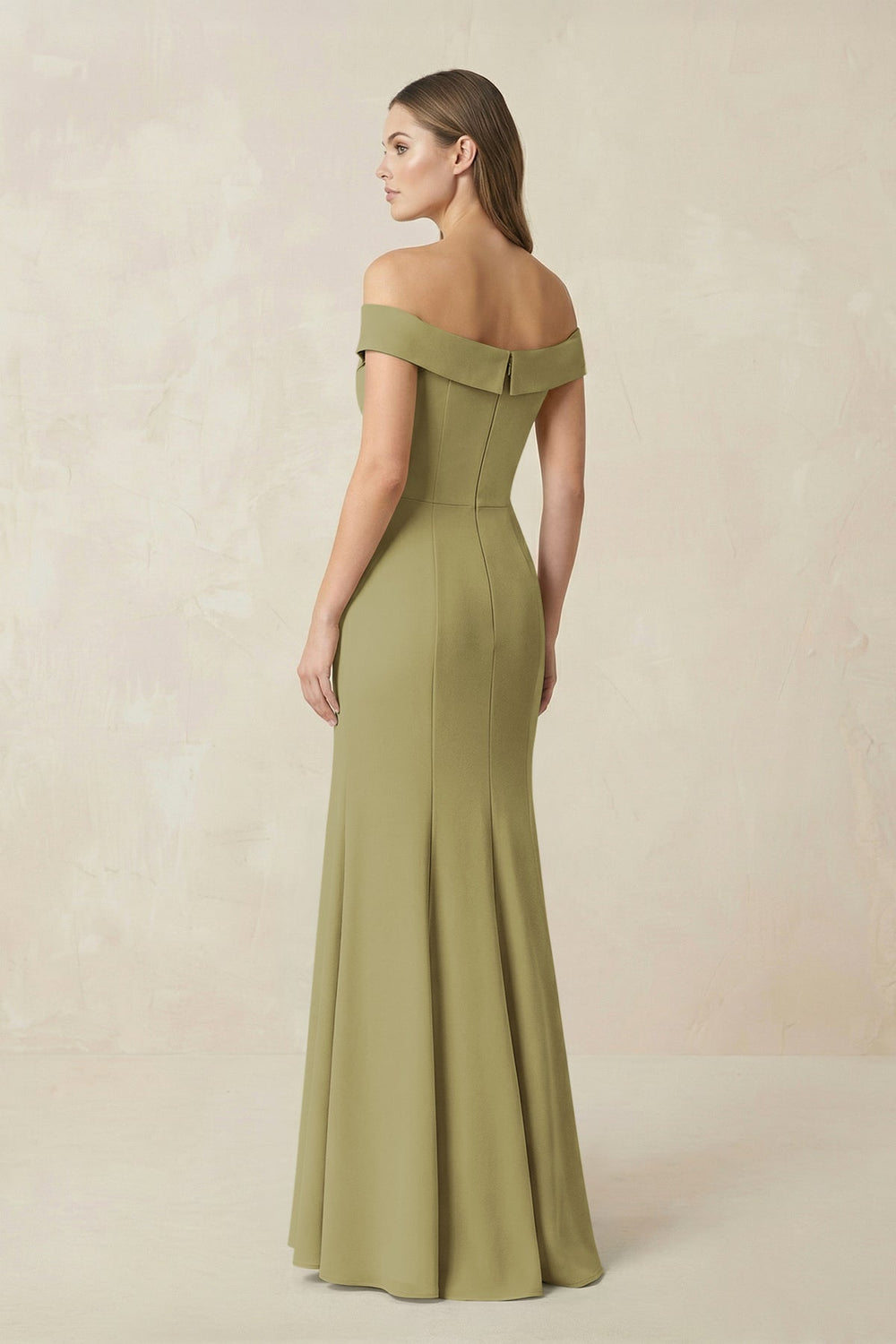 Off-the Shoulder Mermaid Chiffon Bridesmaid Dress in Moss Green