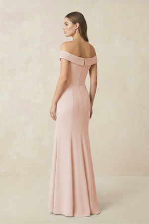 Off - the Shoulder Mermaid Chiffon Bridesmaid Dress in Pale Blush - KISS BRIDAL Bridesmaid Dresses