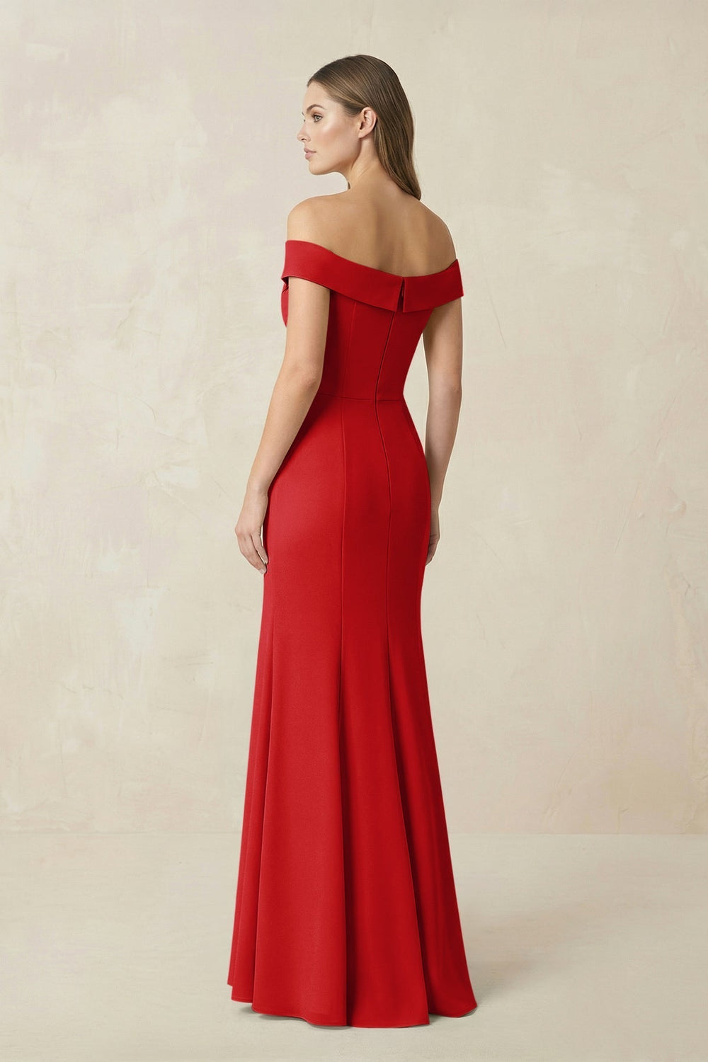Off-the Shoulder Mermaid Chiffon Bridesmaid Dress in Ruby Red