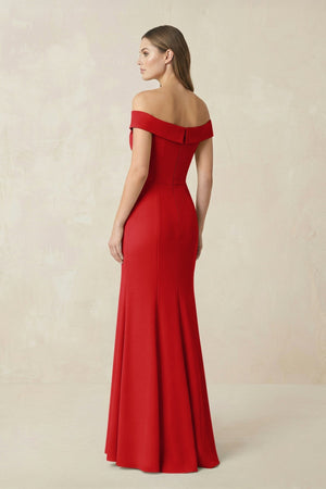 Off - the Shoulder Mermaid Chiffon Bridesmaid Dress in Ruby Red - KISS BRIDAL Bridesmaid Dresses