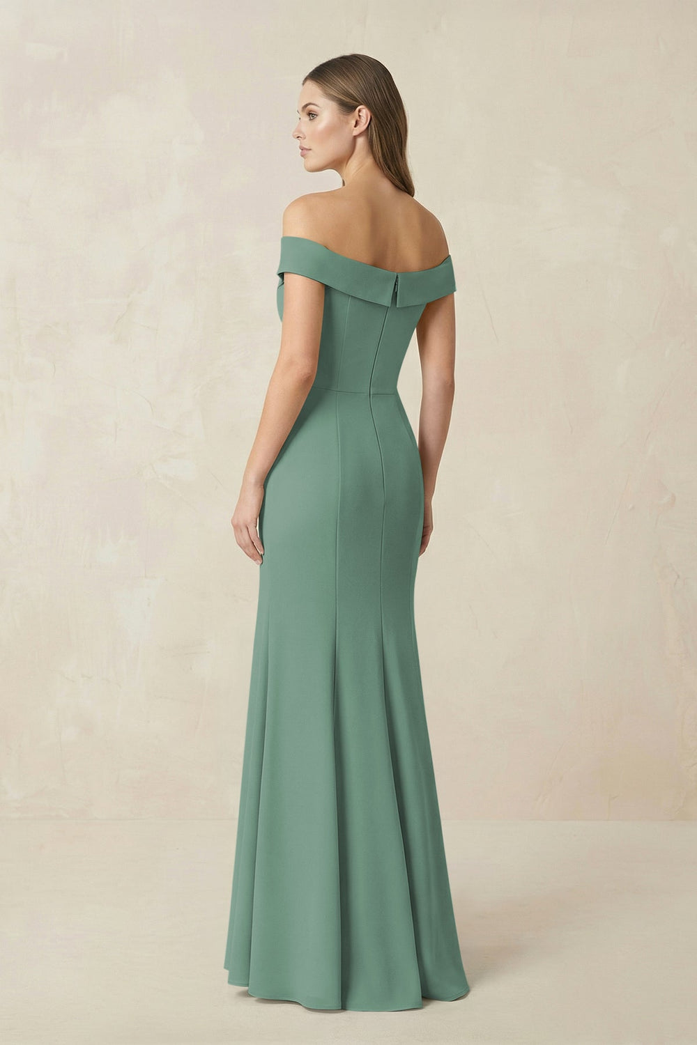 Off-the Shoulder Mermaid Chiffon Bridesmaid Dress in Sea Glass