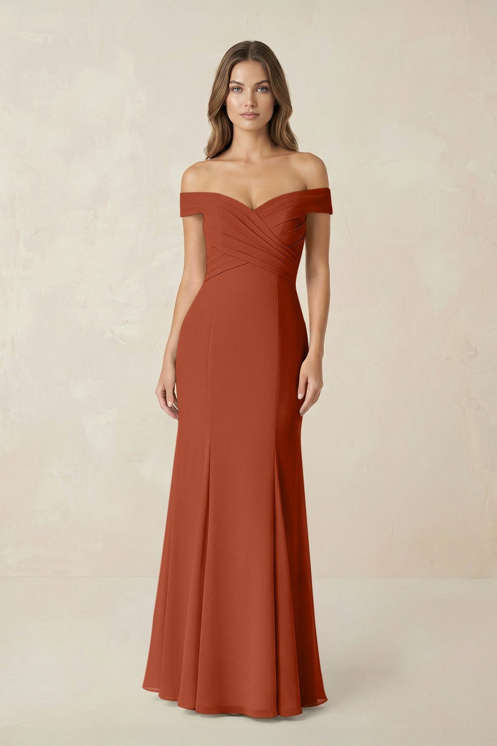 Off-the Shoulder Mermaid Chiffon Bridesmaid Dress in Spice