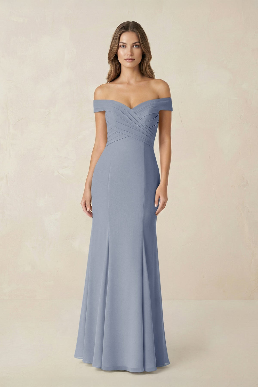 Off-the Shoulder Mermaid Chiffon Bridesmaid Dress in Twilight