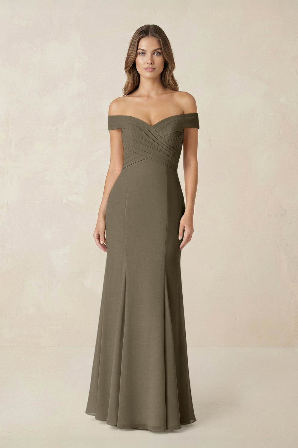 Off-the Shoulder Mermaid Chiffon Bridesmaid Dress in Willow Green