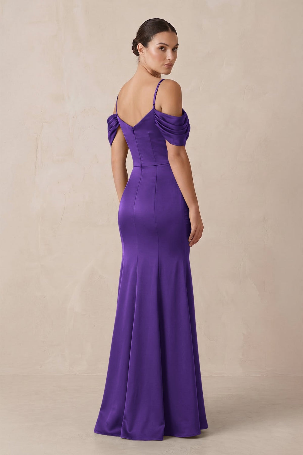 Off-the-Shoulder Mermaid Ruched Bridesmaid Dress in Amethyst