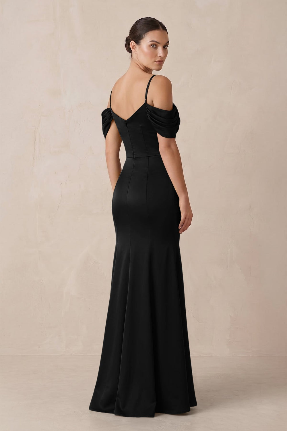 Off-the-Shoulder Mermaid Ruched Bridesmaid Dress in Black