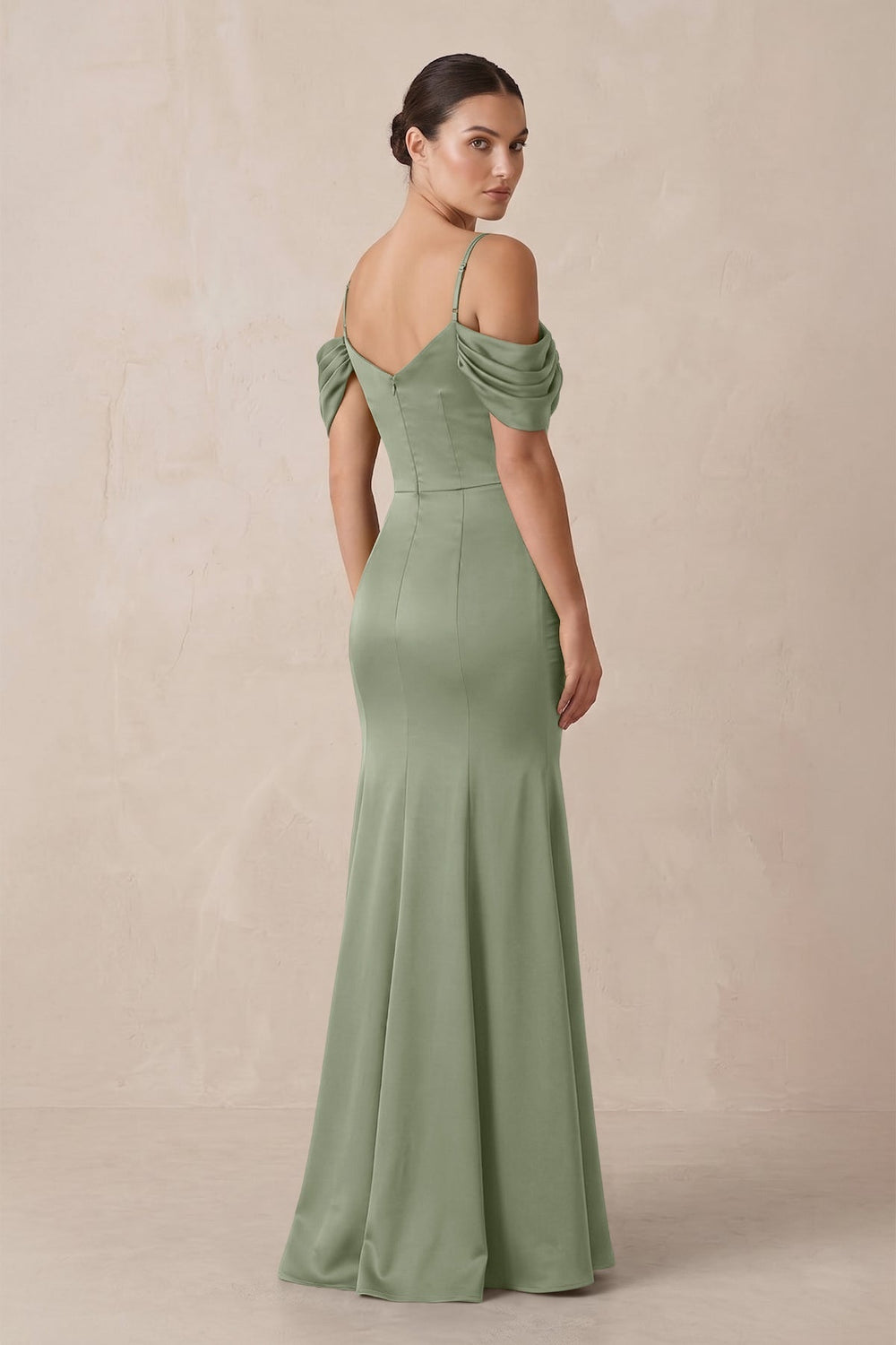 Off-the-Shoulder Mermaid Ruched Bridesmaid Dress in Dove Gray