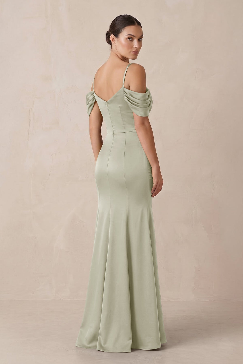 Off-the-Shoulder Mermaid Ruched Bridesmaid Dress in Frost