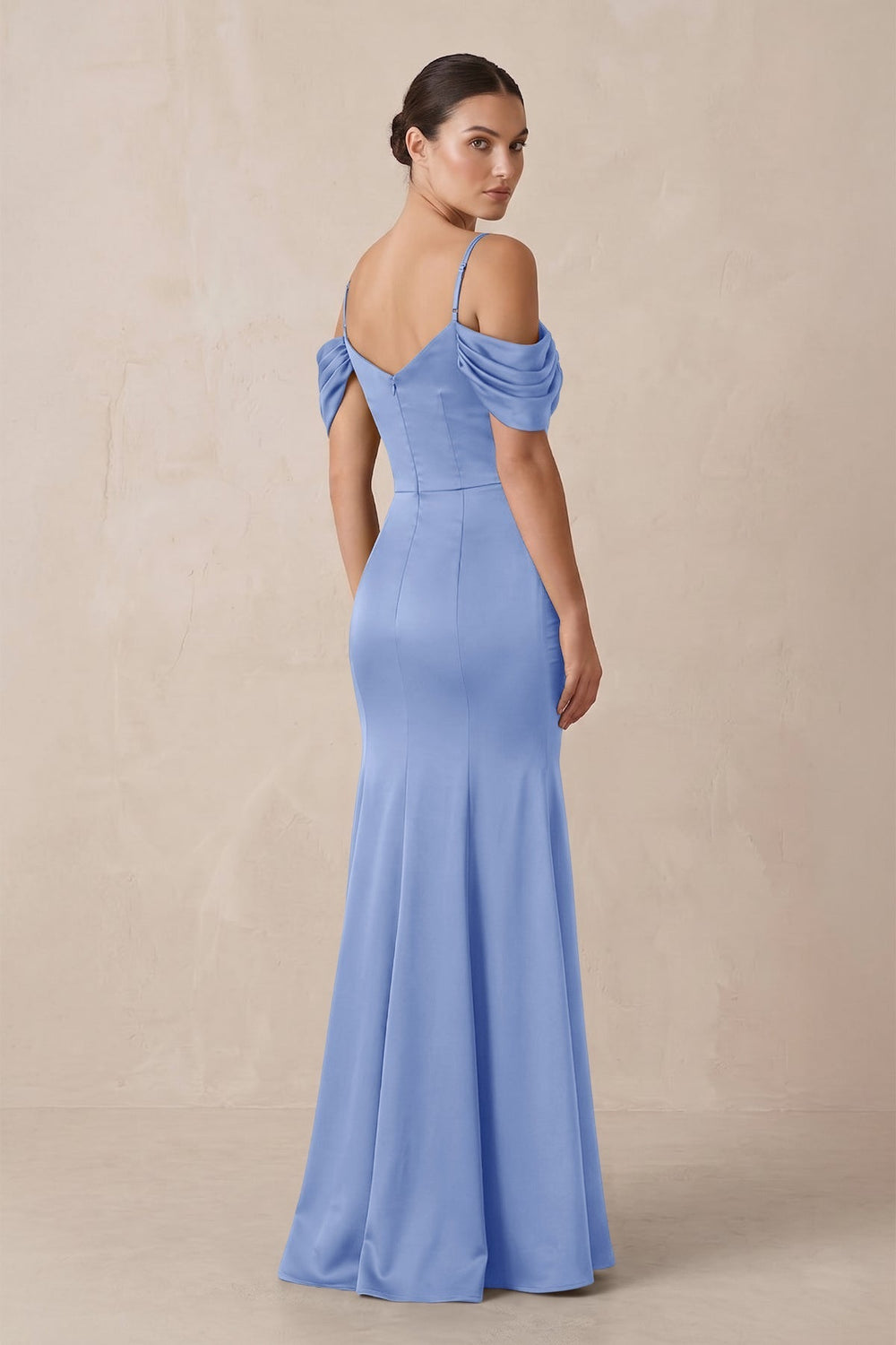 Off-the-Shoulder Mermaid Ruched Bridesmaid Dress in Ice