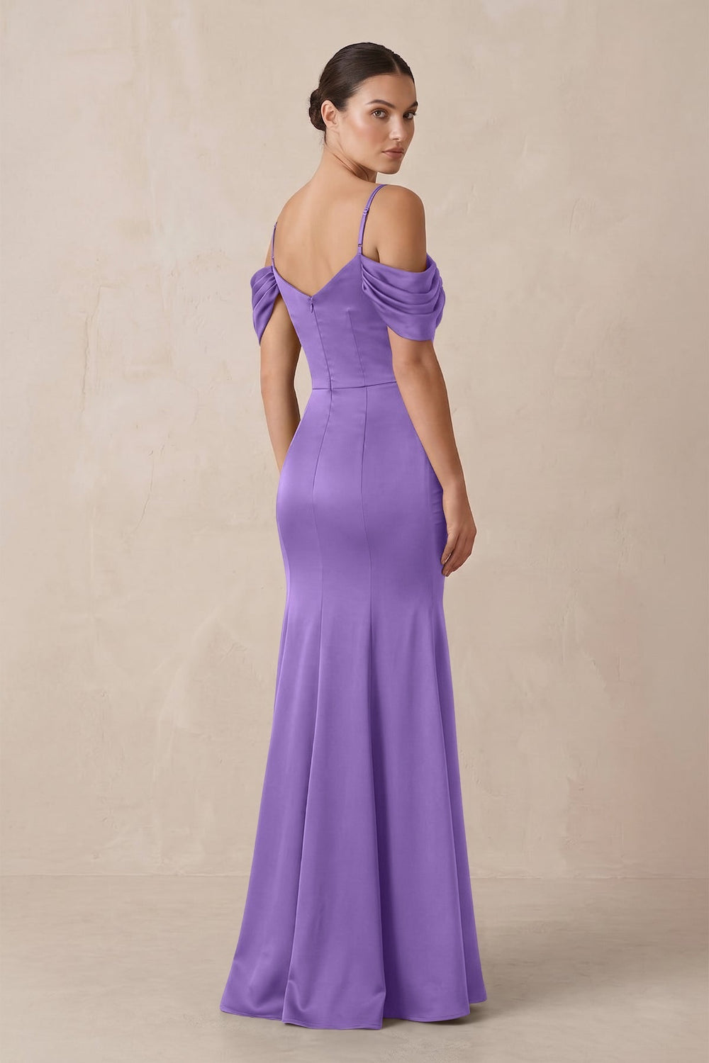 Off-the-Shoulder Mermaid Ruched Bridesmaid Dress in Lilac