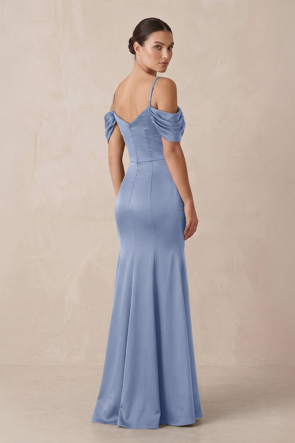 Off-the-Shoulder Mermaid Ruched Bridesmaid Dress in Mist