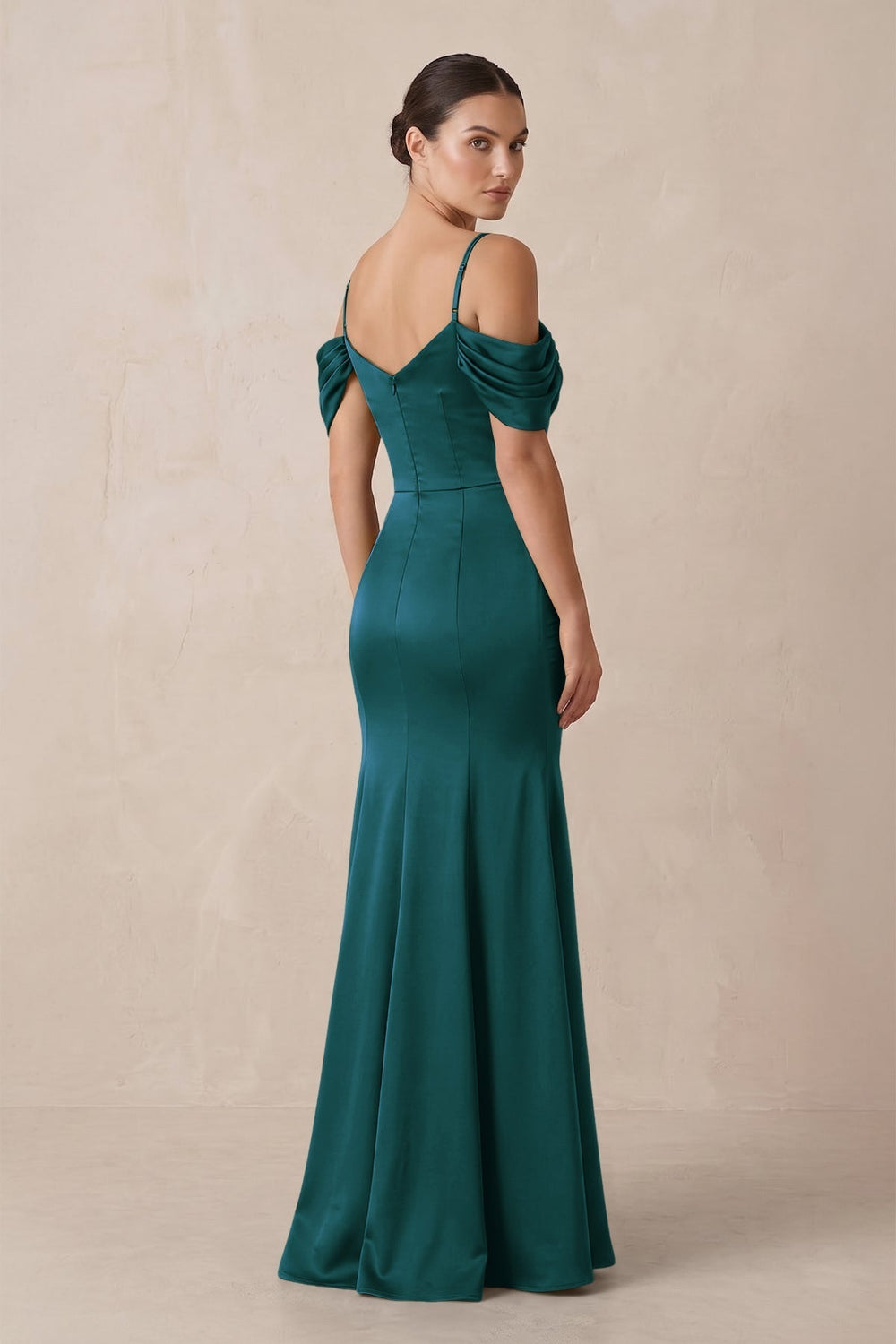 Off-the-Shoulder Mermaid Ruched Bridesmaid Dress in Pine