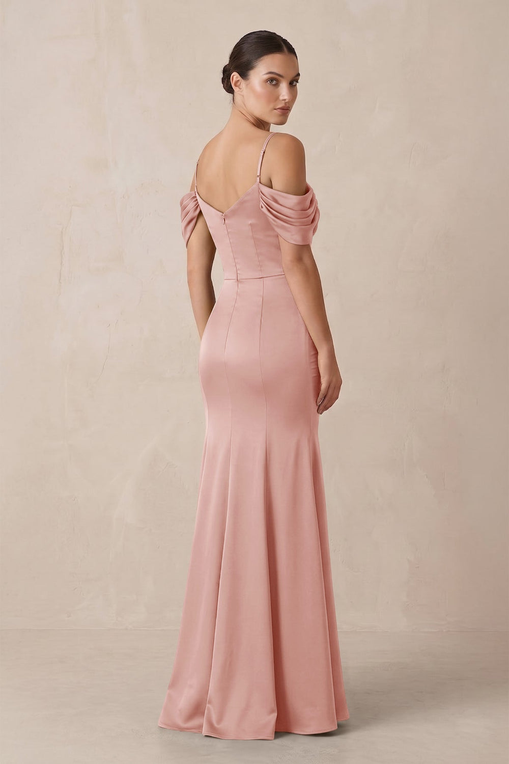 Off-the-Shoulder Mermaid Ruched Bridesmaid Dress in Rose Petal