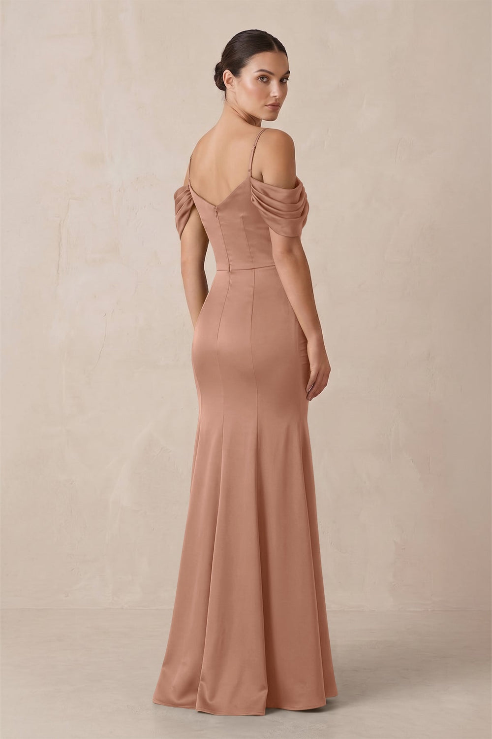 Off-the-Shoulder Mermaid Ruched Bridesmaid Dress in Rosette