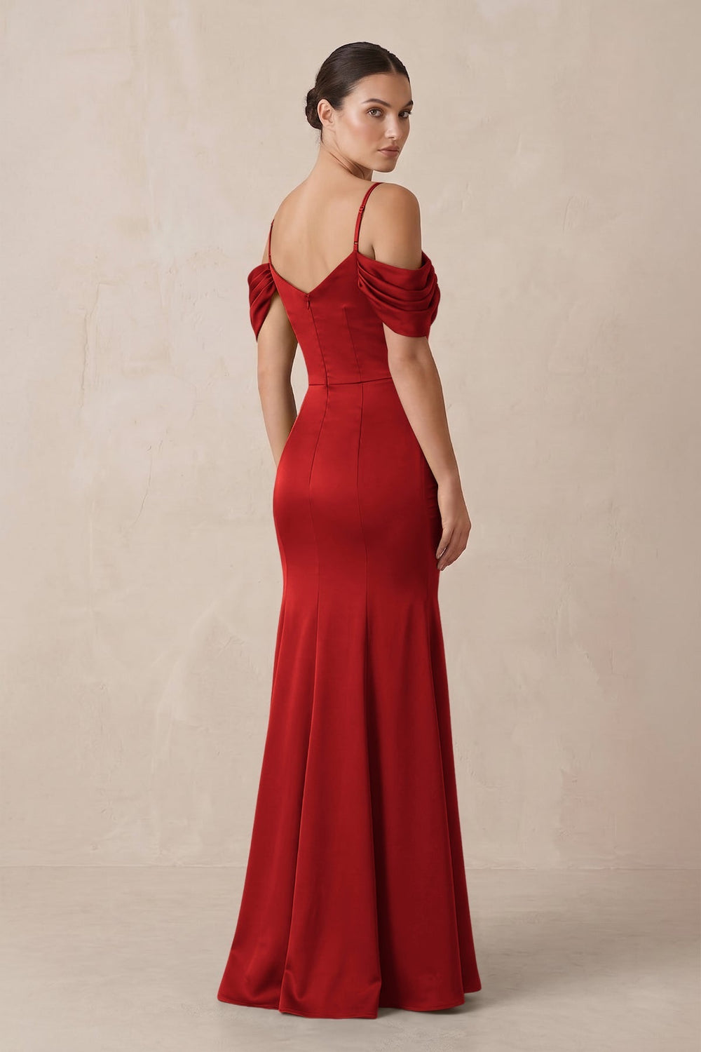 Off-the-Shoulder Mermaid Ruched Bridesmaid Dress in Spice