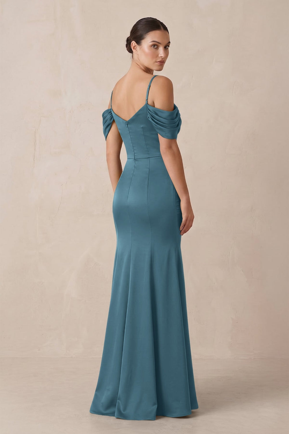 Off-the-Shoulder Mermaid Ruched Bridesmaid Dress in Twilight