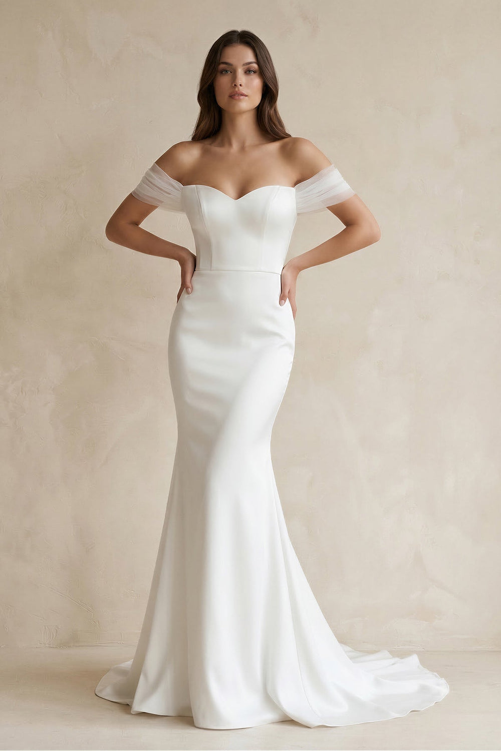 Off-the-Shoulder Mermaid Satin Wedding Dress in White